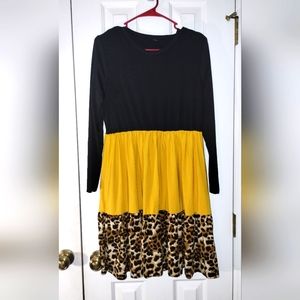 XL Shein Curve Dress, Yellow Black and Leopard Print